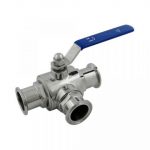 304SS T Port 1.5" 3 Way Ball Valve with 1.5" Tri Clover