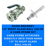 1.5" TC Sight Glass Ball Valve Complete with 1.5" TC Ball Lock Carbonation Stone