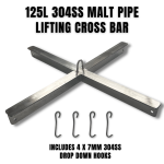 125L Pro Malt Pipe: 5mm Thick 304SS Lifting Cross Bar + 4 X 7mm 304SS Drop Down Hooks