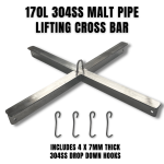 170L Pro Malt Pipe: 5mm Thick 304SS Lifting Cross Bar + 4 X 7mm 304SS Drop Down Hooks
